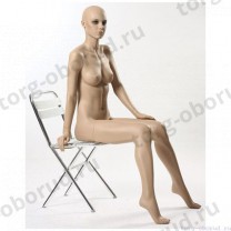Манекен женский реалистичный телесный, с макияжем (парик отдельно), для одежды в полный рост, сидячий. MD-Gold 11