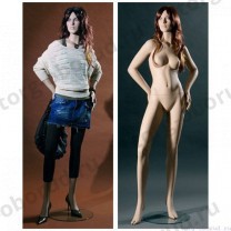 Манекен женский реалистичный телесный, с макияжем (парик отдельно), для одежды в полный рост, стоячий прямо с согнутыми руками. MD-56