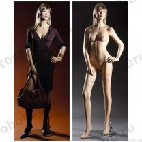 Манекен женский реалистичный телесный, с макияжем (парик отдельно), для одежды в полный рост, стоячий прямо, с согнутой левой рукой. MD-58