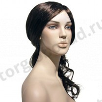 Парик женский для манекена, искусственный, без челки, волосы средней длины, вьющиеся, цвет каштан. MD-L001К