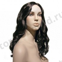 Парик женский для манекена, искусственный, без челки, вьющиеся волосы средней длины, цвет черный. MD-L003Ч