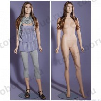 Манекен женский реалистичный телесный, с макияжем и париком, для одежды в полный рост, стоячий прямо, классическая поза. MD-LG-98