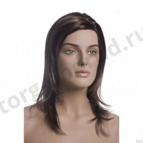 Парик женский для манекена, искусственный, без челки, средней длины прямы волосы, цвет каштан. MD-A3