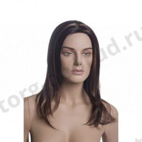 Парик женский для манекена, искусственный, без челки, средней длины прямые волосы, цвет каштан. MD-A16