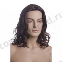 Парик женский для манекена, искусственный, средней длины волнистые волосы, цвет каштан. MD-A20