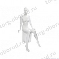 Манекен женский стилизованный, скульптурный белый, для одежды в полный рост, сидячий. MD-LU-11F-01M