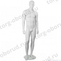 Манекен мужской стилизованный, скульптурный белый, для одежды в полный рост, стоячий прямо, классическая поза. MD-IN-32Alex-01M