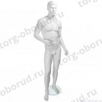 Манекен мужской стилизованный, скульптурный белый, для одежды в полный рост, стоячий прямо, правая рука согнута в локте. MD-Tom Pose 05