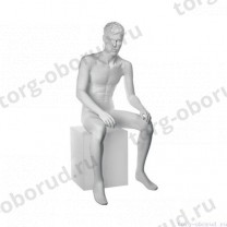 Манекен мужской стилизованный, скульптурный белый, для одежды в полный рост, сидячий. MD-Tom Pose 07