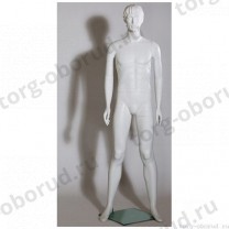 Манекен мужской стилизованный, скульптурный белый, для одежды в полный рост, стоячий прямо, классическая позиция. MD-CFWHM-036H