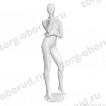 Манекен женский, глянцевый белый, абстрактный, для одежды в полный рост, стоячий прямо, руки согнуты в локтях. MD-Vita Type 05F-01G