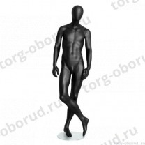 Манекен мужской, матовый черный, абстрактный, для одежды в полный рост, стоячий прямо, ноги скрещены. MD-Storm Type 02M-02M