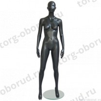 Манекен женский, абстрактный, для одежды в полный рост, на круглой подставке, цвет черный, стоячий прямо. MD-Solo Type 01F-06M