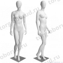 Манекен женский, белый, абстрактный, для одежды в полный рост на квадратной подставке, стоячий прямо, правая нога немного согнута в колене. MD-Bingo Type 03F-01M