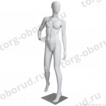 Манекен женский, белый, абстрактный, для одежды в полный рост на квадратной подставке, стоячий прямо, правая рука согнута. MD-Bingo Type 04F-01M