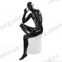 Манекен мужской, черный глянцевый, абстрактный, для одежды в полный рост на круглой подставке, сидячй. MD-TANGO 32M-02G