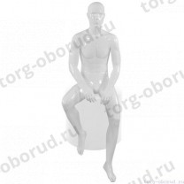 Манекен мужской, белый глянцевый, абстрактный, для одежды в полный рост на круглой подставке, сидячий. MD-TANGO 35M-01G
