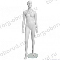 Манекен женский, белый глянцевый, абстрактный, для одежды в полный рост на круглой подставке, стоячий прямо, классическая поза. MD-EGO 03F-01G