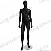 Манекен женский, черный глянцевый, абстрактный, для одежды в полный рост на круглой подставке, стоячий прямо, классическая поза. MD-EGO 03F-02G
