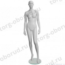 Манекен женский, белый глянцевый, абстрактный, для одежды в полный рост на круглой подставке, стоячий прямо. MD-EGO 04F-01G