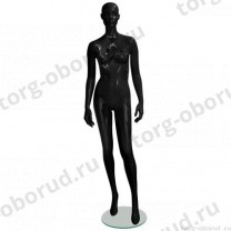 Манекен женский, черный глянцевый, абстрактный, для одежды в полный рост на круглой подставке, стоячий прямо. MD-EGO 04F-02G