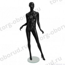 Манекен женский, черный глянцевый, абстрактный, для одежды в полный рост на круглой подставке, стоячий. MD-EGO 07F-02G