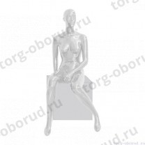 Манекен женский, белый глянцевый, абстрактный, для одежды в полный рост на круглой подставке, сидячий. MD-EGO 08F-01G