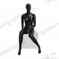 Манекен женский, черный глянцевый, абстрактный, для одежды в полный рост на круглой подставке, сидячий. MD-EGO 08F-02G