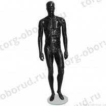 Манекен мужской, черный глянцевый, абстрактный, для одежды в полный рост на круглой подставке, стоячий прямо, классическая поза. MD-EGO 33M-02G