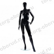 Манекен женский, абстрактный, для одежды в полный рост, цвет черный глянец, стоячий прямо, левая рука согнута в локте. MD-Glance 02(черн)