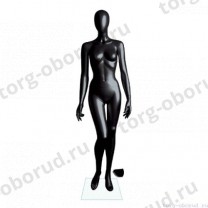 Манекен женский, абстрактный, для одежды в полный рост, цвет черный глянец, левая нога немного согнута в колене. MD-CFWW 124