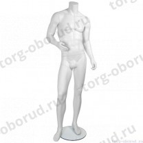 Манекен мужской, скульпутрный, без головы, для одежды в полный рост, цвет белый, правая рука согнута в локте. MD-Smart (headless) Pose 02-01M