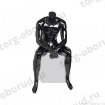 Манекен мужской, скульпутрный, без головы, для одежды в полный рост, цвет черный глянец, сидячий. MD-Smart (headless) Pose 06-02G