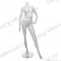 Манекен женский, скульпутрный, без головы, для одежды в полный рост, цвет белый, стоячий, левая рука согнута в локте. MD-Smart (headless) Pose 36-01M