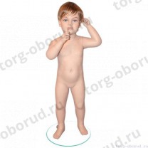 Манекен детский, реалистичный телесный с париком, для одежды в полный рост на 2 года, стоячий прямо, руки подняты. MD-Friends Type 7