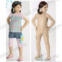 Манекен детский (девочка), реалистичный телесный (парик отдельно), для одежды в полный рост на 4 года, стоячий в пол-оборота, руки соггнуты. MD-Young 01