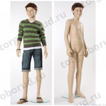 Манекен детский (мальчик), реалистичный телесный (парик отдельно), для одежды в полный рост на 10 лет, стоячий в пол-оборота. MD-Young 10
