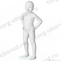 Манекен детский (девочка), скульптурный, белого цвета, для одежды в полный рост, на 4 года, стоячий прямо, руки согнуты в локтях. MD-Peppy 01-01M