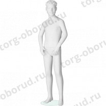 Манекен детский (мальчик), скульптурный, белого цвета, для одежды в полный рост, на 8 лет, стоячий прямо. MD-Peppy 08-01M