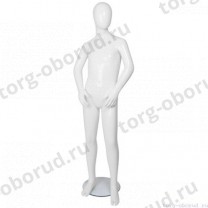 Манекен детский, стилизованный, белый глянец, для одежды в полный рост, на 8 лет, стоячий прямо, руки немного согнуты в локтях. MD-FRJ-08C-01G